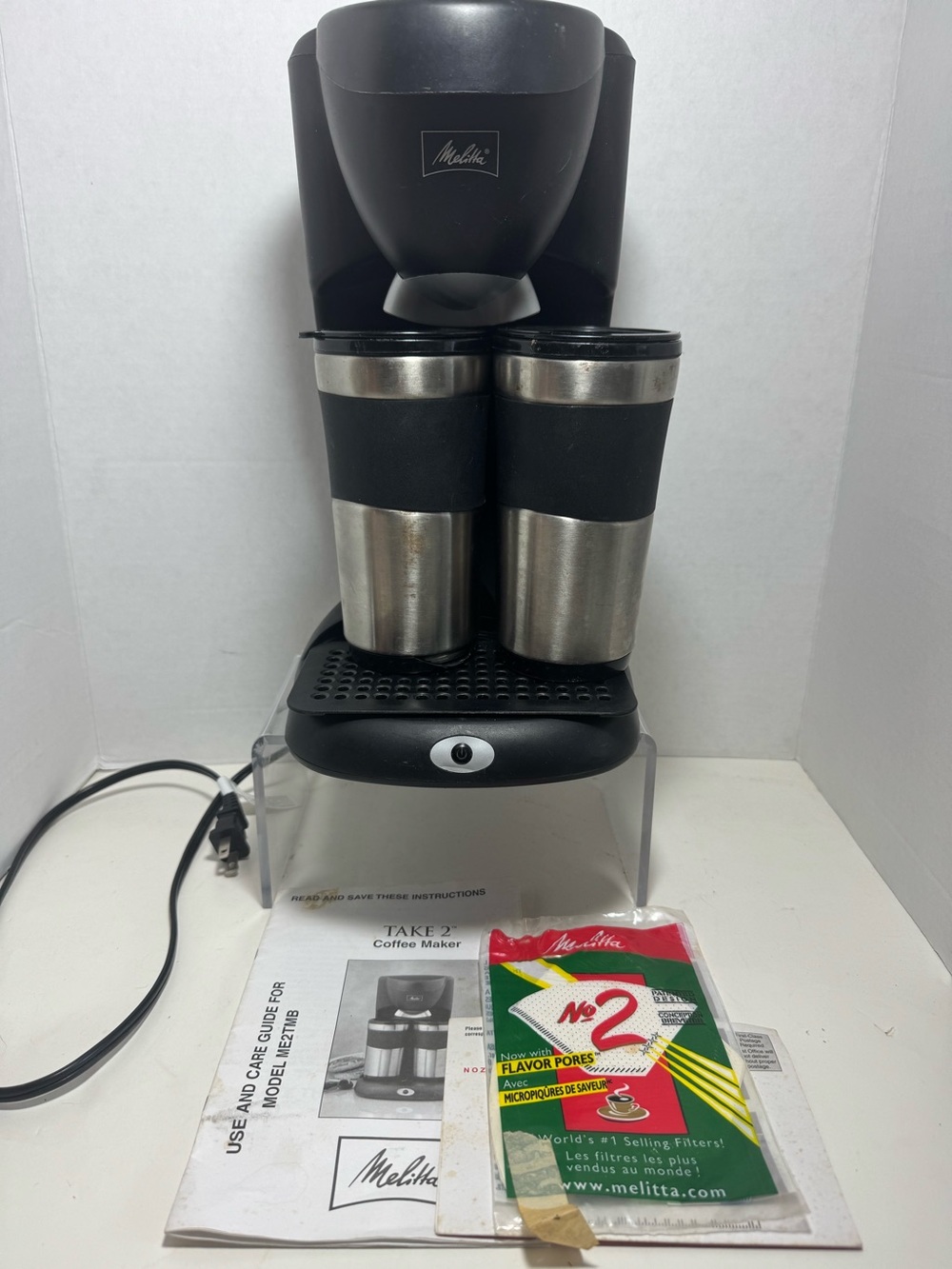 MELITTA take two dual coffee maker, stainless steel travel mugs NWOB